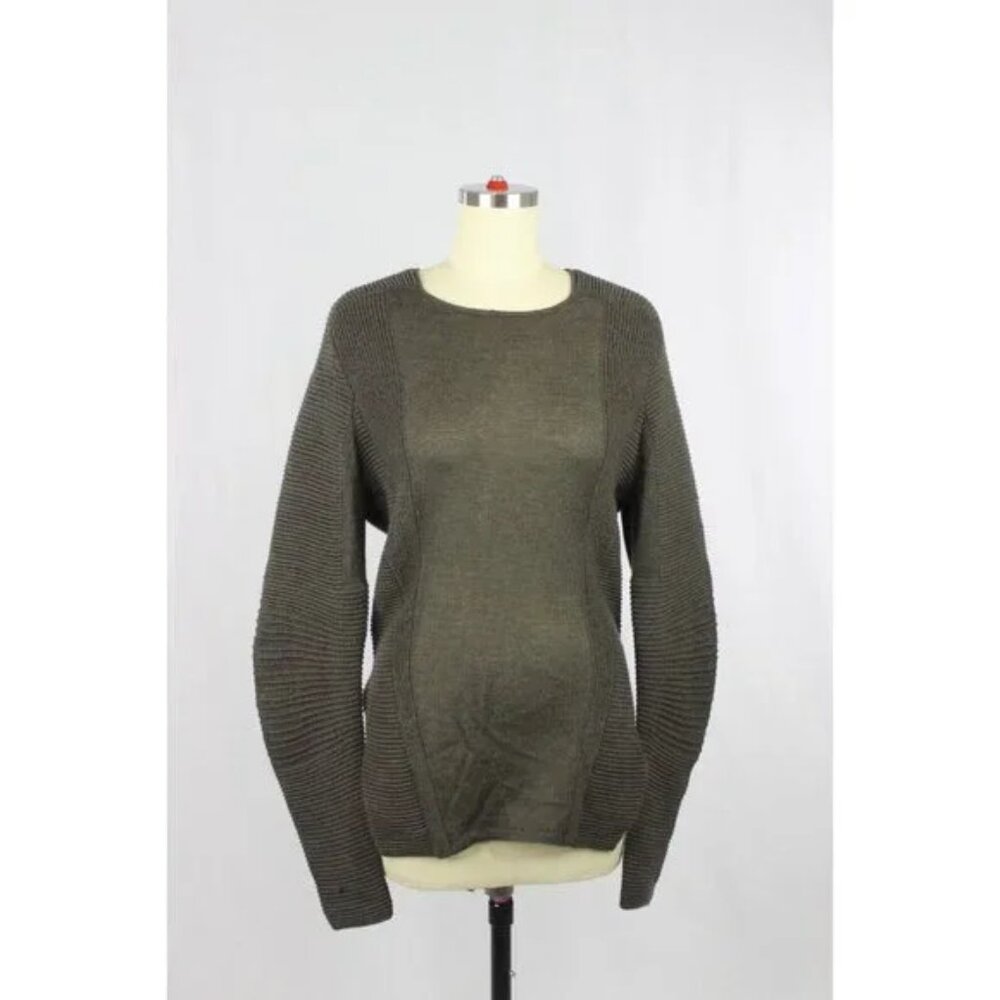 HELMUT LANG Contoured Ridges Alpaca Silk Army Green Ribbed Knit Sweater, S